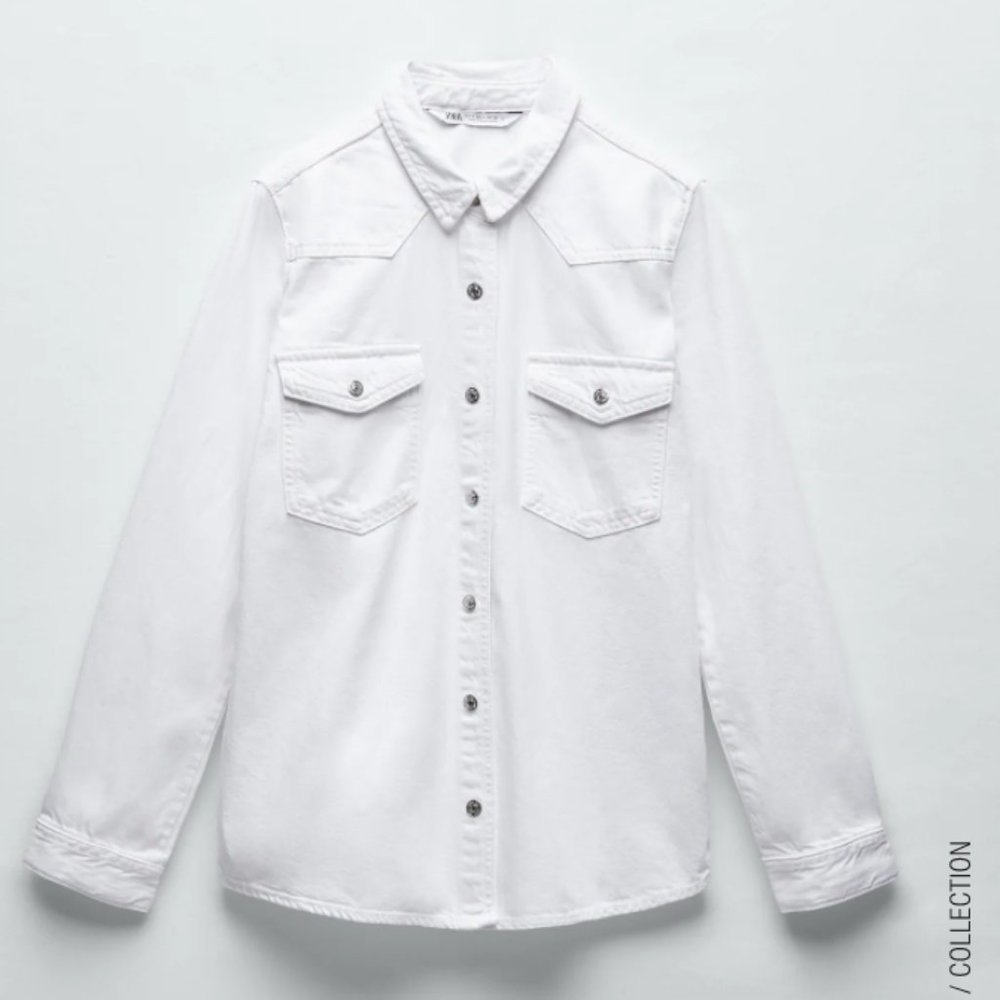 ZARA DENIM WHITE BUTTON DOWN SHIRT